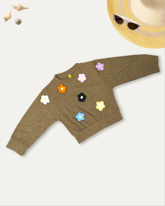 GIRLS SWEATSHIRT WITH 3D FLOWERS (BROWN) (4-12 YEARS)