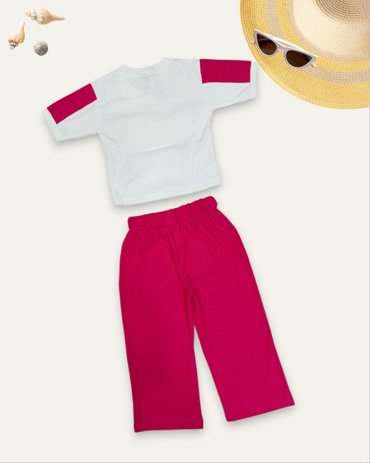 GIRLS HEART PATCH WORK CO-ORD SET (4-12 YEARS) (PINK)