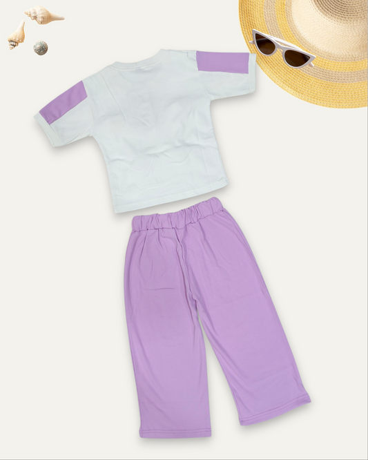 GIRLS HEART PATCH WORK CO-ORD SET (4-12 YEARS) (LAVENDER)