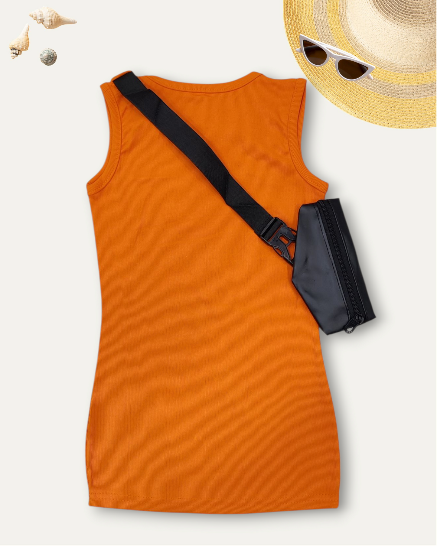 GIRLS SLEEVELESS DRESS WITH CROSSSBODY POUCH (ORANGE) (2-8 YEARS)