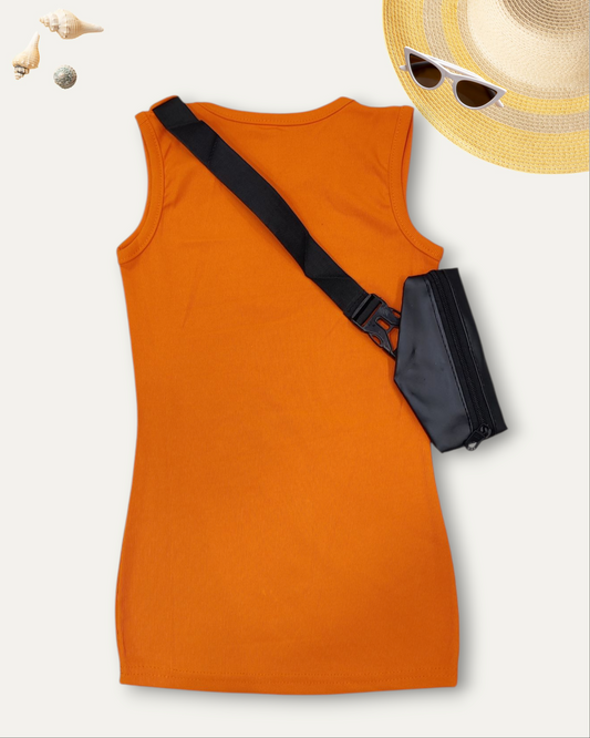 GIRLS SLEEVELESS DRESS WITH CROSSSBODY POUCH (ORANGE) (2-8 YEARS)