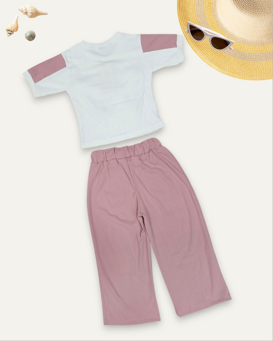 GIRLS HEART PATCH WORK CO-ORDS ET (4-12 YEARS) (PEACH)
