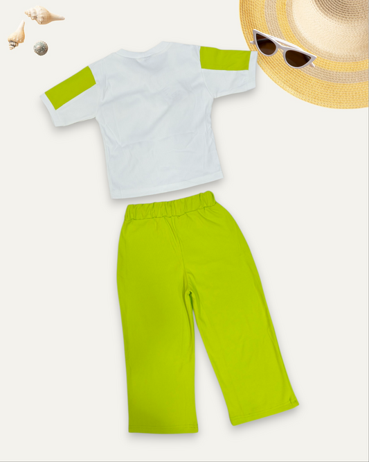 GIRLS HEART PATCH WORK CO-ORD SET (4-12 YEARS) (LIME GREEN)