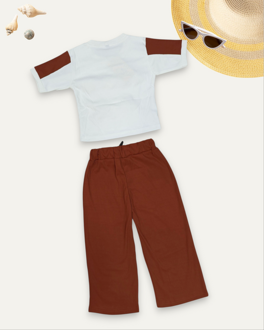 GIRLS HEART PATCH WORK CO-ORD SET (4-12 YEARS) (BROWN)