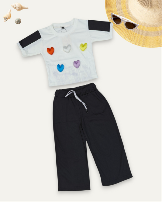 GIRLS HEART PATCH WORK CO-ORD SET (4-12 YEARS) (BLACK)