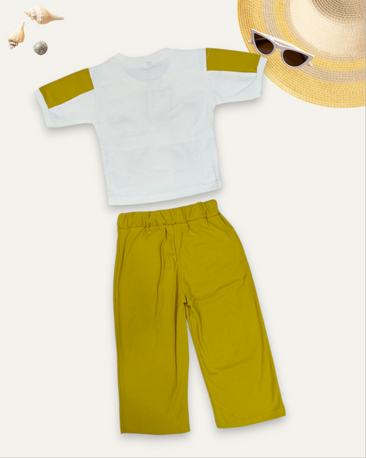 GIRLS HEART PATCH WORK CO-ORD SET (4-12 YEARS) (MUSTARD YELLOW)