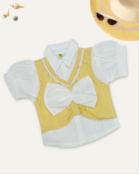 GIRLS STYLISH LAYERED BOW VEST TOP (4-12 YEARS) (YELLOW)
