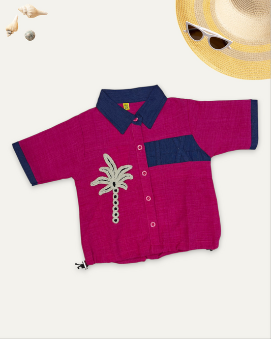 GIRLS TROPICAL CONTRAST SHIRT (DARK PINK) (4-12 YEARS)