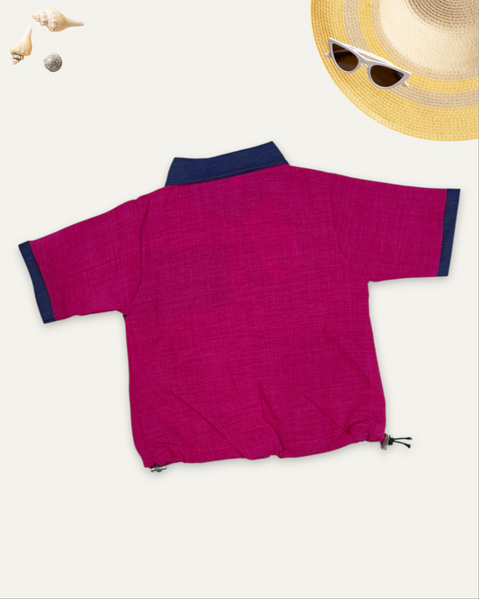GIRLS TROPICAL CONTRAST SHIRT (DARK PINK) (4-12 YEARS)