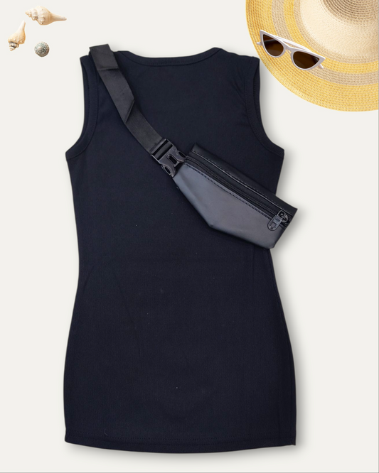 GIRLS SLEEVELESS DRESS WITH A CROSSBODY POUCH (BLACK) (2-8 YEARS)