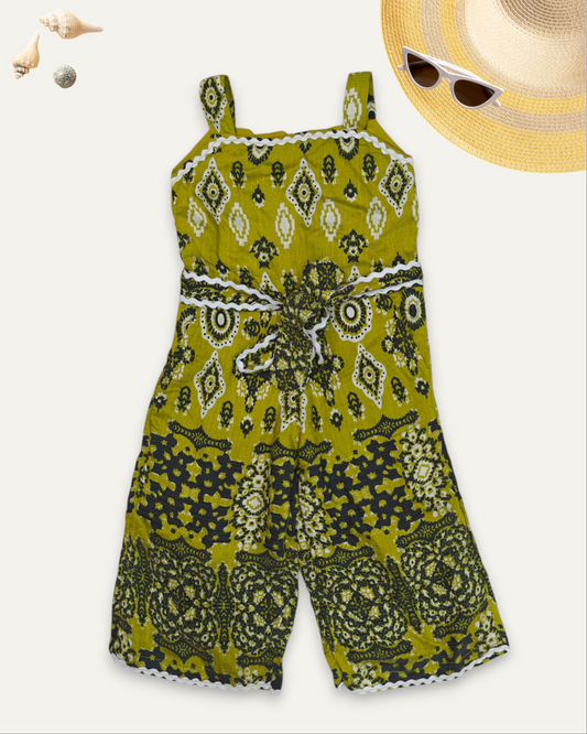 GIRLS BOHO PRINTED JUMPSUIT (OLIVE GREEN) (1-8 YEARS)