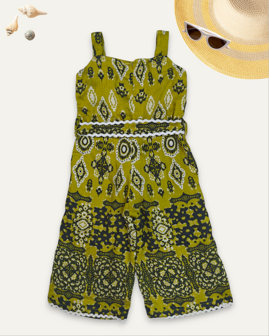 GIRLS BOHO PRINTED JUMPSUIT (OLIVE GREEN) (1-8 YEARS)