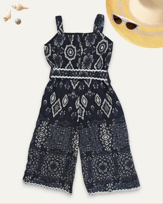 GIRLS BOHO PRINTED JUMPSUIT (1-8 YEARS) (GREY BLUE)
