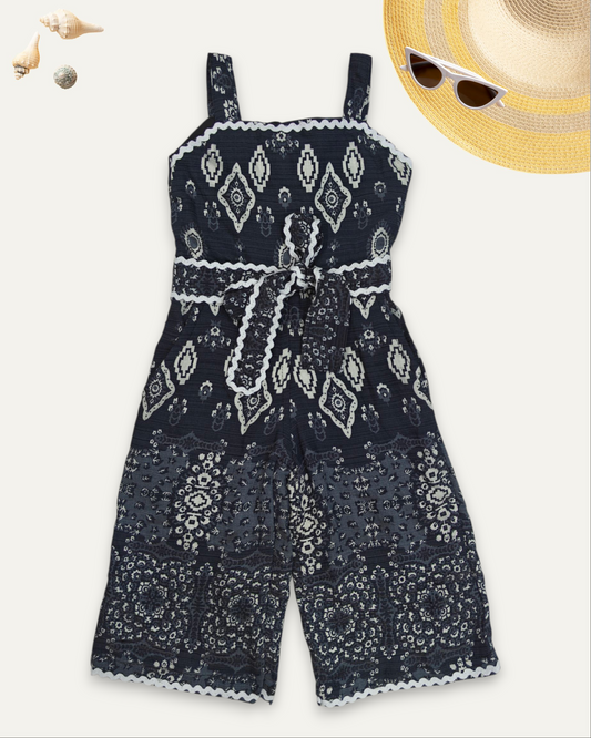 GIRLS BOHO PRINTED JUMPSUIT (1-8 YEARS) (GREY BLUE)