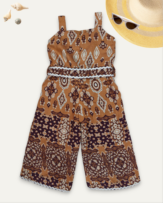 GIRLS BOHO PRINTED JUMPSUIT (1-8 YEARS) (ORANGE)